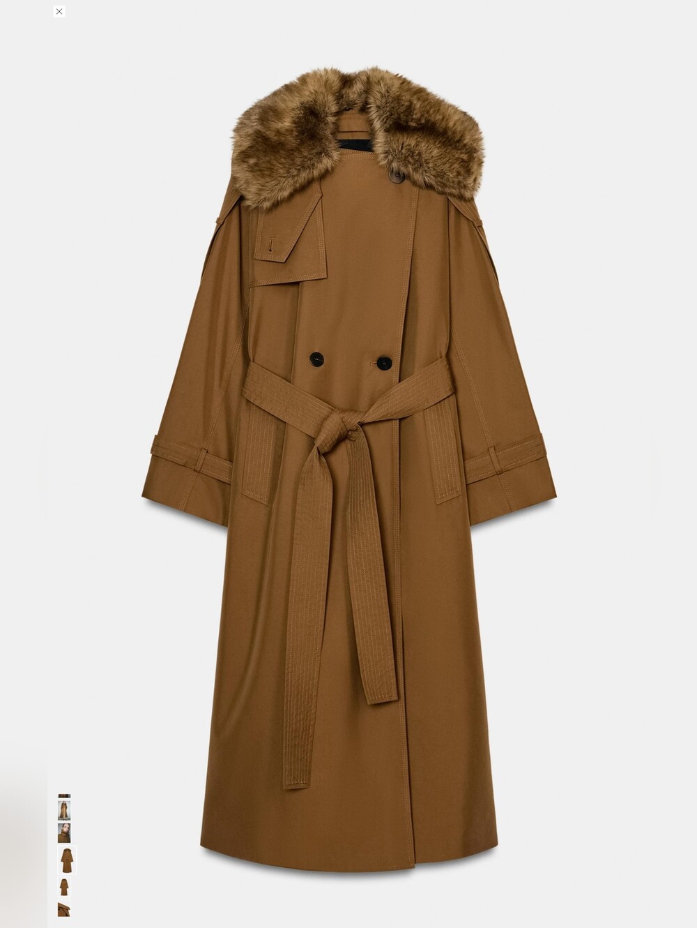 Zara Oversize Trench Coat With Faux Fur  Collar Size M